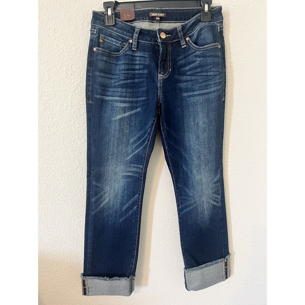 NWT Dear John Jeans Playback Cuffed Cropped Straight Leg Womens 28 Blue Denim